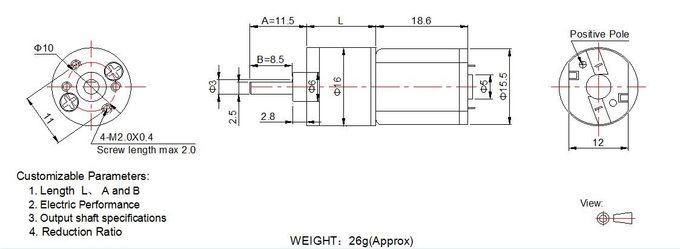 증명되는 작은 DC 장치 모터 6v 16mm 직경 박차 금속 변속기 ISO 9001