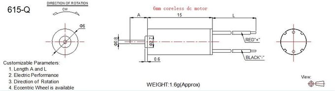 작은 가정용품을 위한 소형 코어리스 DC 모터 6mm 직경 1.5v 3v